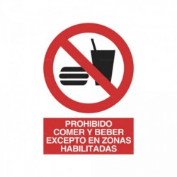 Señal Prohibido comer y beber excepto en zonas habilitadas
