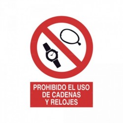 Señal Prohibido el uso de cadenas y relojes