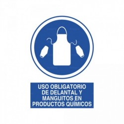 Señal Uso obligatorio de delantal y manguitos en productos químicos