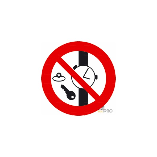 Señal Prohibido llevar objetos metálicos, relojes y joyas